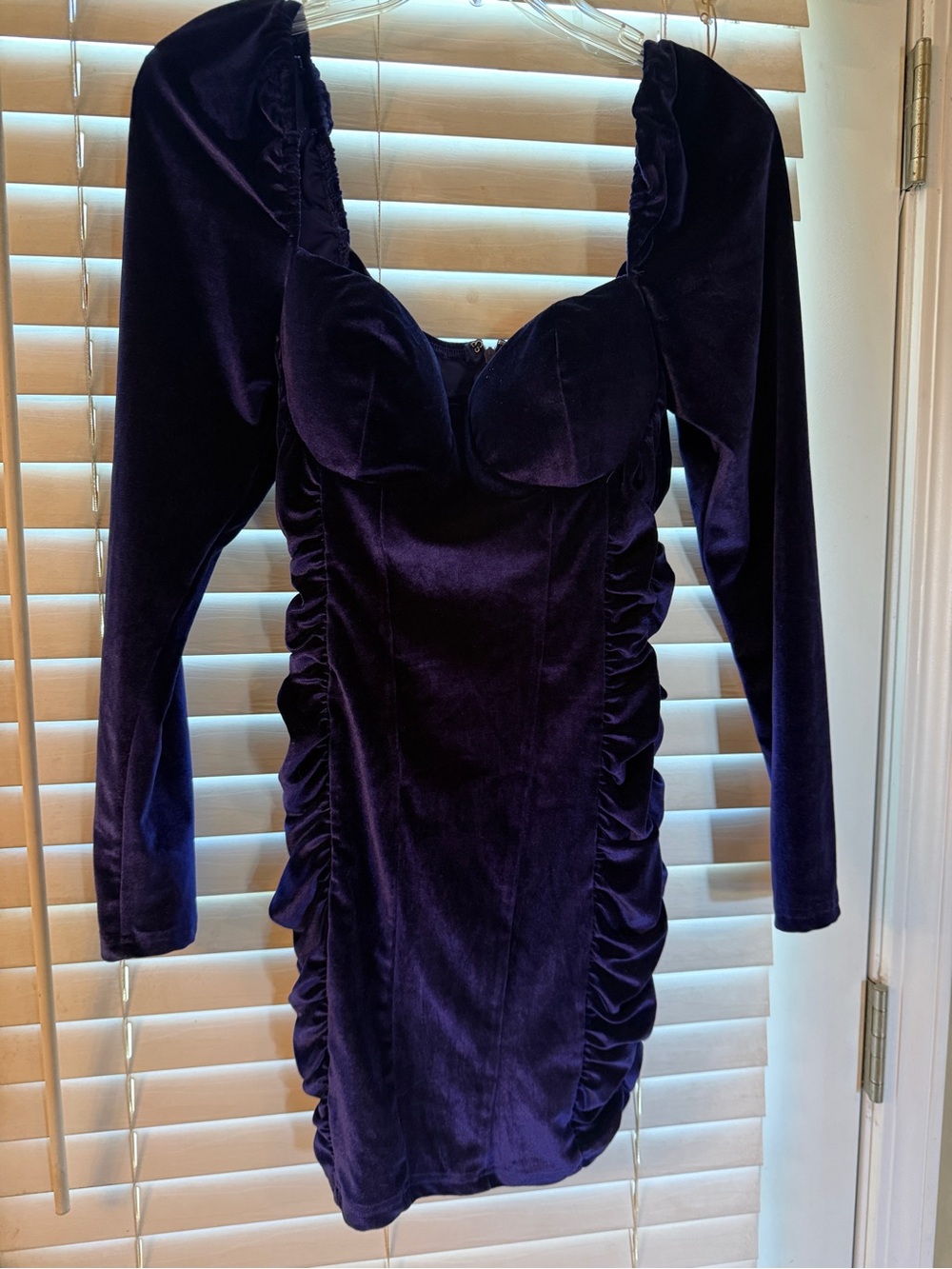 privy Deep navy Velvet Ruched Long-Sleeve Mini Dress